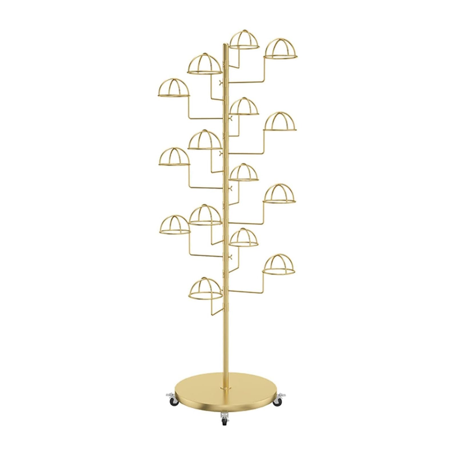 OLSKFUH Metal Hat Rack Stand With Large Capacity Movable Baseball Hat Display Racks For Baseball Caps Cowboy Hats And Wigs,Gold-Place 15 hats