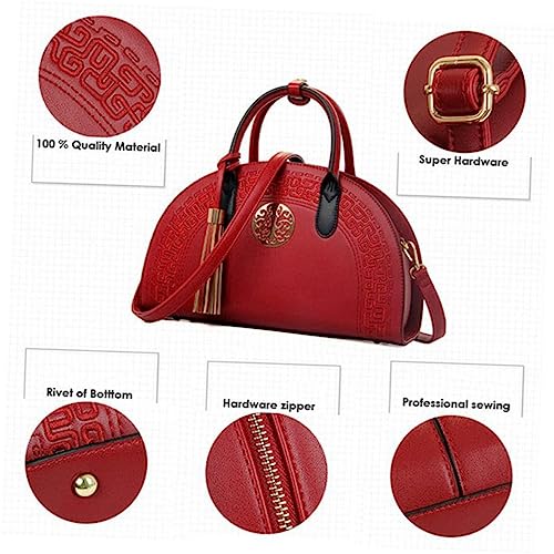 Gatuida Chinese Vintage Embroidered Tote Handbag for Women Wine Red Shoulder Bag with Tassel Stylish and Functional Crossbody Bag for Everyday Use3
