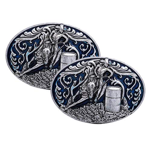 oshhni 2x Masculino Prata Antigo Barril de Corrida em Formato Oval com Fivela de Cinto de Corrida Oc