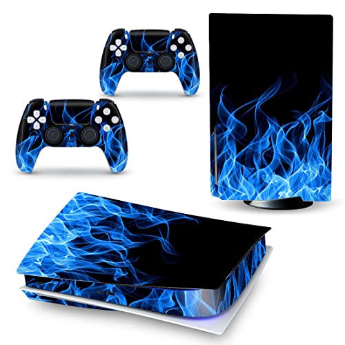 Ps5 Skin Stickers Full Body Vinyl Skins Wrap Decals Cover For Ps5 Disc Edition Console & Controllers (Blue Flames) #TOP29