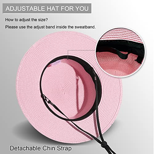 Image of Lanzom Sun Hats for Women Wide Brim Straw Boater Hat Foldable Packable Beach Hat for Summer Fit Size 6 8 /7-7 1 /4