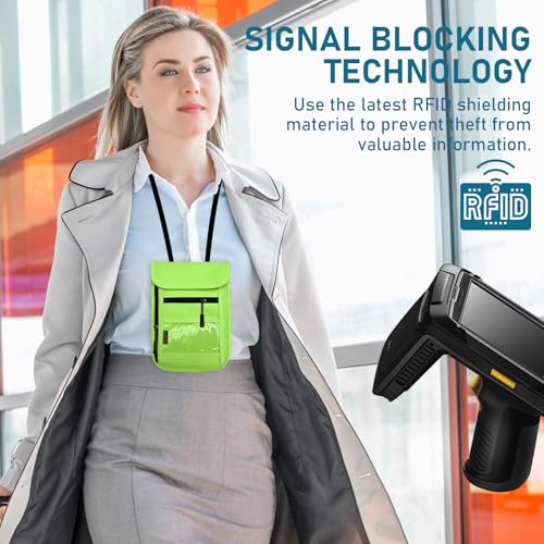 Image of Travel Neck Wallet & RFID Blocking Sleeves for Men and Women, Neck Money Pouch Anti Theft Travel Document Organizer with Adjustable Strap - Green