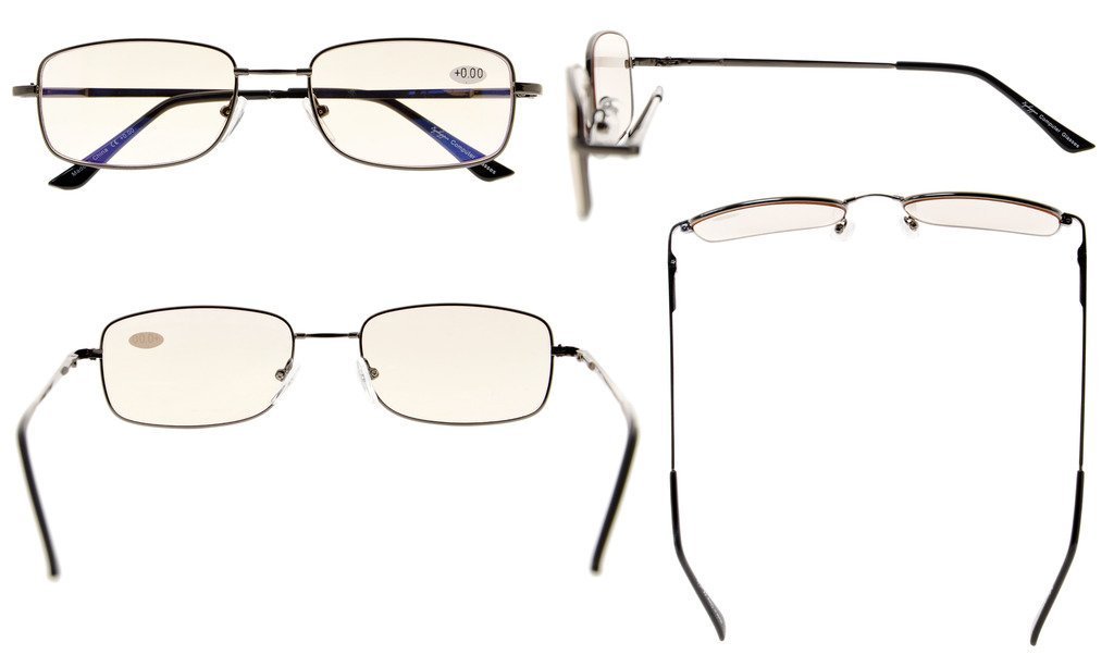 Eyekepper Computer Readers Bridge-flex Memory Titanium Mens Womens Spring Hinges Computer Reading Glasses Gunmetal(Amber Lens, +1.50)
