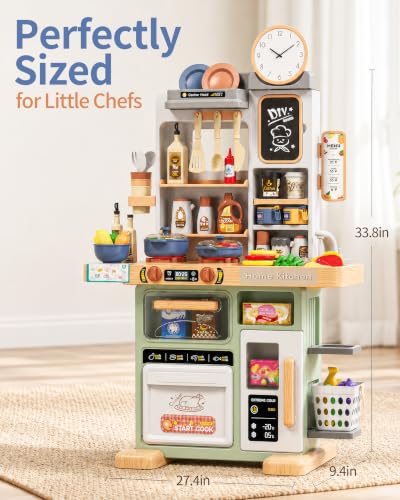 Eohemeral 33.8IN - 70PCS Kids Kitchen Playset with Sound & Light - Cooking Stove with Steam, Play Sink and Toy Accessories - Pretend Kitchen Play Food Toys for Kids Boys Girls - Toddler Kitchen Set - Image 6