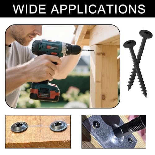 Tornillos tirafondo para madera HanTof 50 piezas #14 x 3" cabeza wafer con recubrimiento epóxico resistente al óxido, incluye punta estrella T30 negra miniatura 7