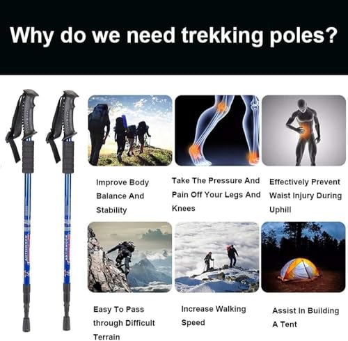 Image of AMOAMI AluminumHiking Trekking Poles Set - Foldable, Lightweight Walking Sticks with Anti-Shock Technology - Adjustable Poles for Backpacking & Outdoor Hikes(1 Pack,Blue)