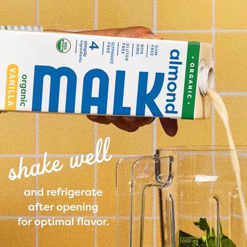 Image of MALK Unsweetened Vanilla Almond Milk - Organic & Shelf Stable - 32OZ 6-Pack | Plant-Based Milk For Cereal, Smoothies, Coffee Creamer, Dairy Free & Vegan, Non GMO, No Gums or Fillers