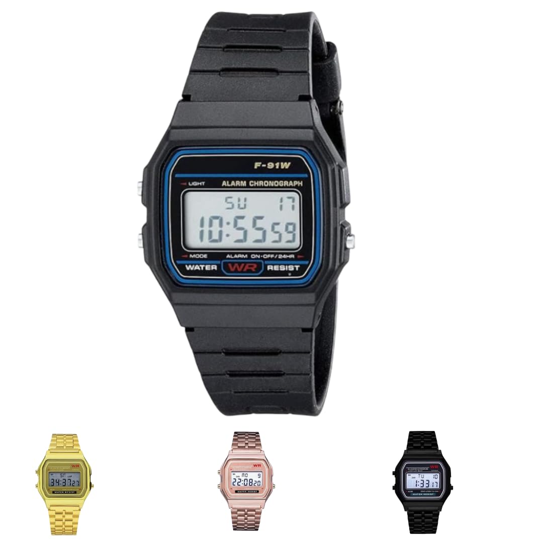 Premium Brand Vintage Series Digital Sports Square 4 Colours Dial LED Unisex Stainless Steel Strap Watch for Men's Watch for Women's Multicolor-image-27