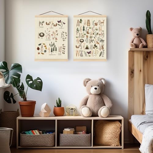 Image of Boat Wades Numbers Animals Alphabet Poster Hanger Frame Set of 2, Forest Animal ABC 123 Educational Wall Art Hanging Banner Decor for Nursery Playroom Classroom Homeschool,12x16