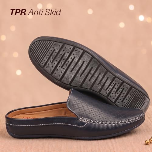 Image of FAUSTO Mens Perforated Stylish Driving Moccasins | Half Shoes for Office & Outings | Driving Loafers | Casual and Formal Mules | Soft Cushioned Insole