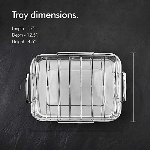 VonShef Stainless Steel Roaster Pan with Rack – Ideal for Roasting Chicken/Turkey/Meat Joints & Vegetables, 17 Inch, 8 Quart Capacity