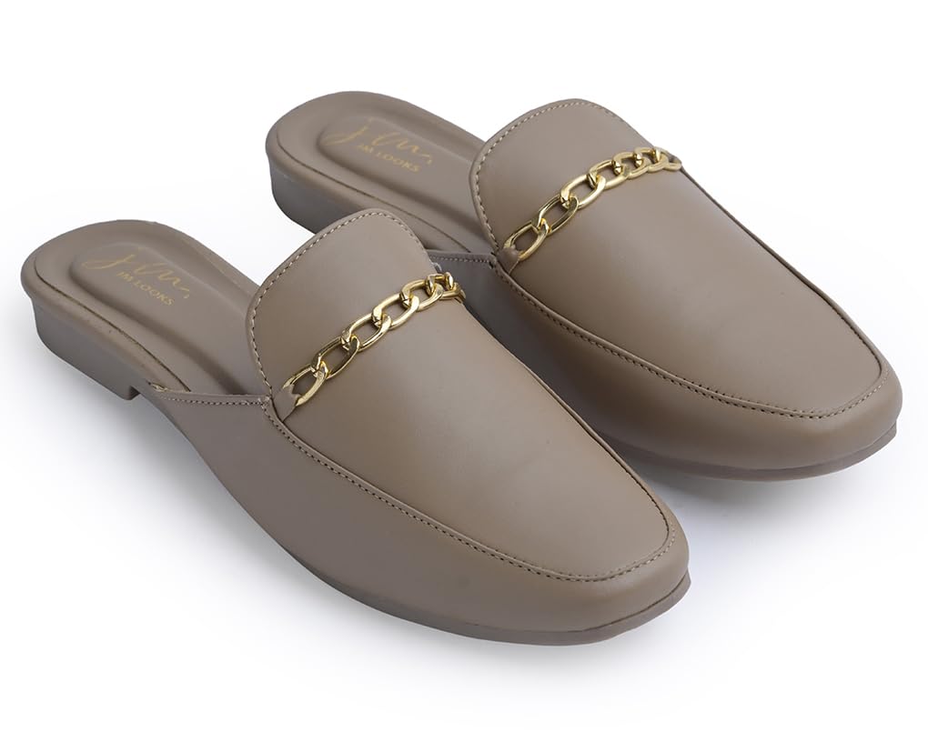 jm looks Elegant Chain-Embellished Slip-On Mules for Women Comfortable Lightweight and Cushion Footbed for Casual Office & Party.-picture-12