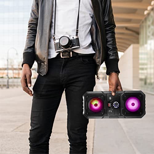 Image of Coby True Wireless Speaker with LED Lights | 16 inch Portable Speaker, Bluetooth Speaker | Auto-Pairing to Multiple Bluetooth Speakers | Mic Input, FM Radio, Aux Input | Wireless Speakers w / 8HR Playtime