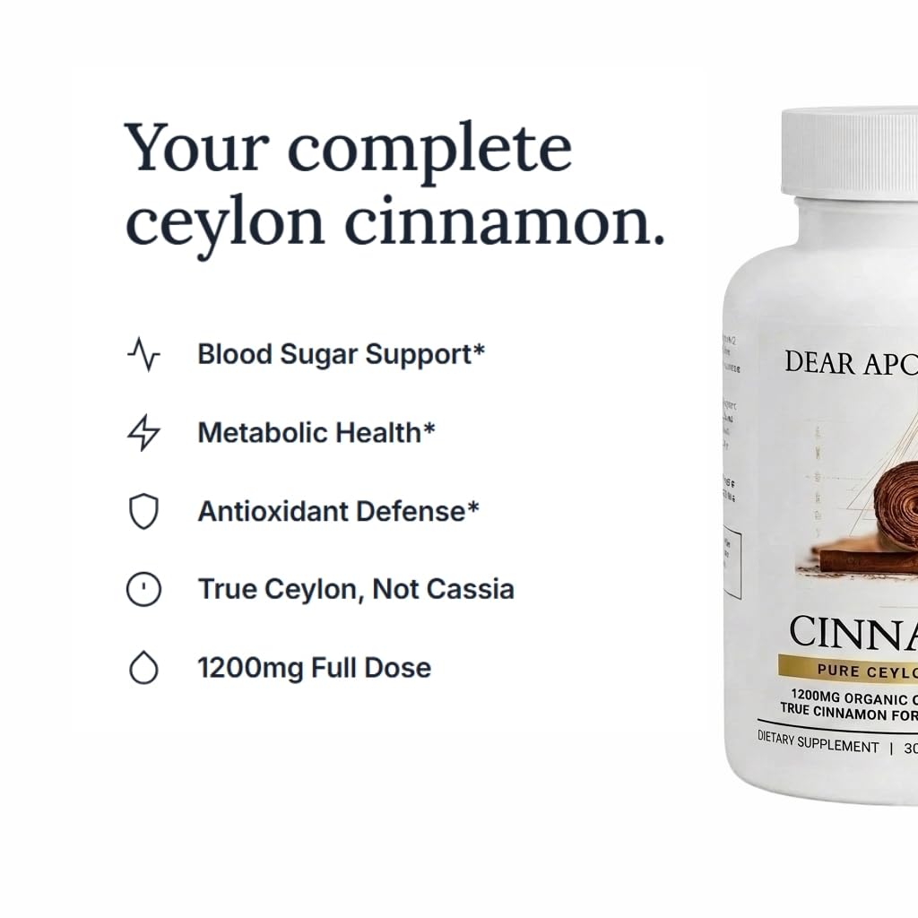 Organic Ceylon Cinnamon 1200mg True Cinnamon Capsules - Blood Sugar Support, Metabolism & Joint Health - Not Cassia, Pullulan Vegan Non-GMO Gluten Free - 60 Count — Amazon image 2