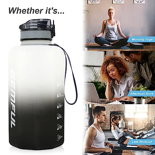 Image of GEMFUL 74oz Gym Water Bottle Sport Jug with Handle (White /Black No Straw) | Bpa-free, Leak-proof, Time Marker To Track Daily Intake, Secure Handle & Strap, Easy-Clean, for Gym /Hiking /Travel Daily Use