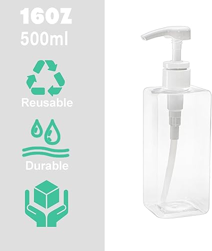 Miniatura 4 de Okllen Paquete de 12 botellas de plástico con bomba de 16 onzas, recipiente vacío recargable dispensador de jabón líquido para champú, loción,