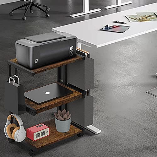 Vedecasa 2 Tier Rustic Brown Wooden Under Desk Printer Stand With Storage Bag For Home Office Desktop Printer Table Organizer Mobile Printer Shelf Cart With Caster Wheel #TOP4