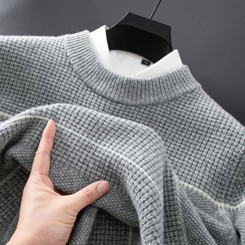 Men's 100% Wool Striped Sweaters Long Sleeve Round Neck Warm Tops4