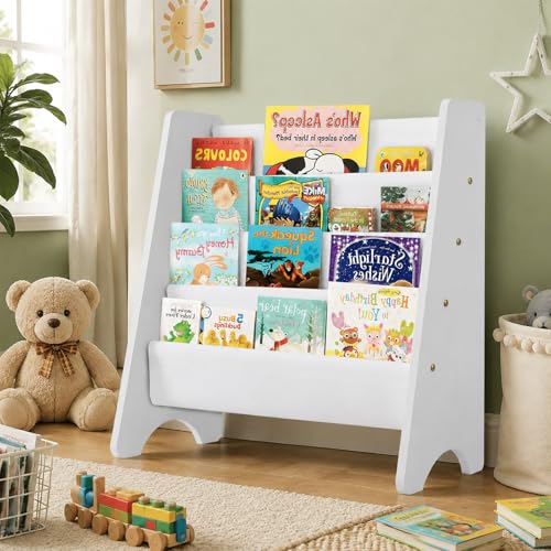 CROWNSHOP Kids Bookshelf 4-Tier Wooden Bookcase Rack White 61 x 60 x 26.5cm