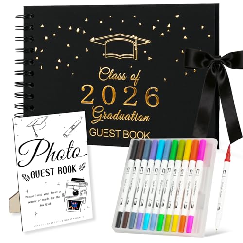 Graduation Guest Book 2026 - Class of 2026 Graduation Party Guest Sign and Photo in Book Memory Scrapbook for High School Senior Nights Favor College Grad Gifts 6 x 8 Inch(Black)