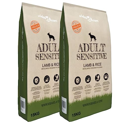 vidaXL 2x15kg Hundefutter Adult Sensitive Lamb & Rice 30kg Hunde Trockenfutter