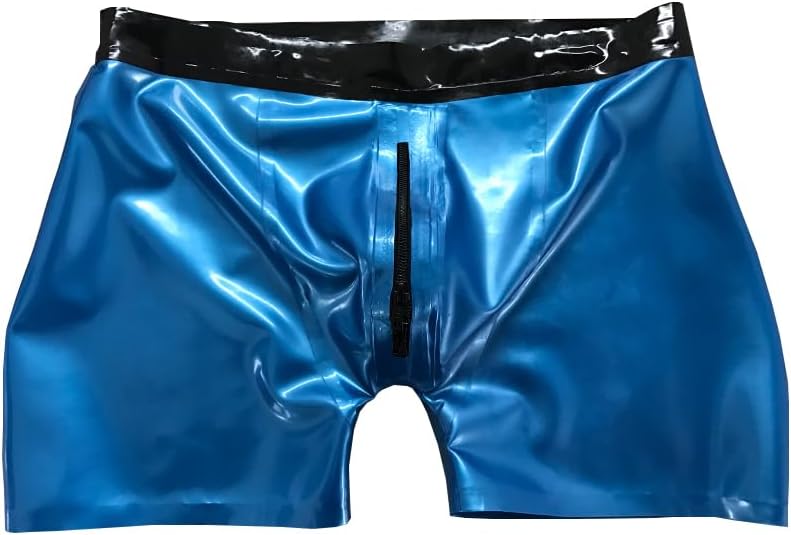 Man's Latex Underwear Pants Metallic Blue