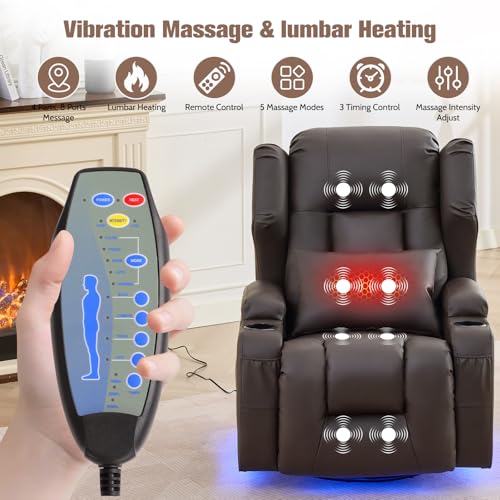 Sillón reclinable eléctrico marrón de cuero sintético miniatura 7