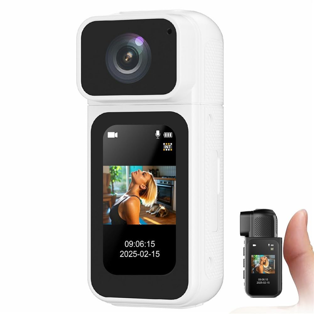 JK Vision S80 Thumb Camera Mini Action Camera | 180° Rotatable Lens | 1.47” IPS Screen | WiFi Connectivity | Loop Recording | Compact Pocket Camera for Travel, Vlogging & Dash Cam Use (White)