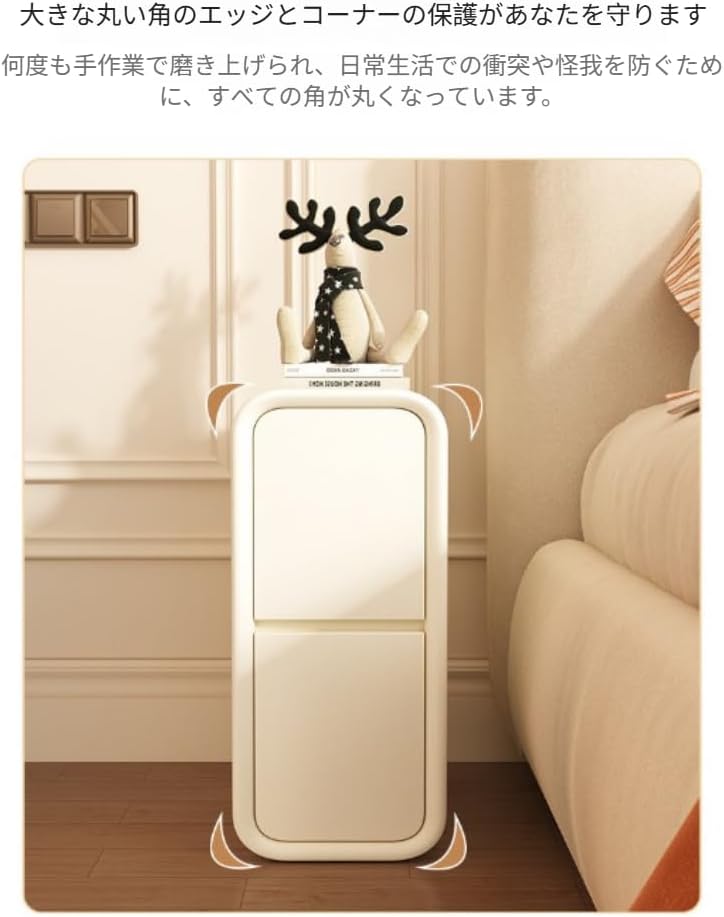 OGXNナイトテーブル ベッドサイドテーブル サイドチェス 無垢材 レザー表面 組立不要 防水 お手入れ簡単 引き出し 2 つ 大容