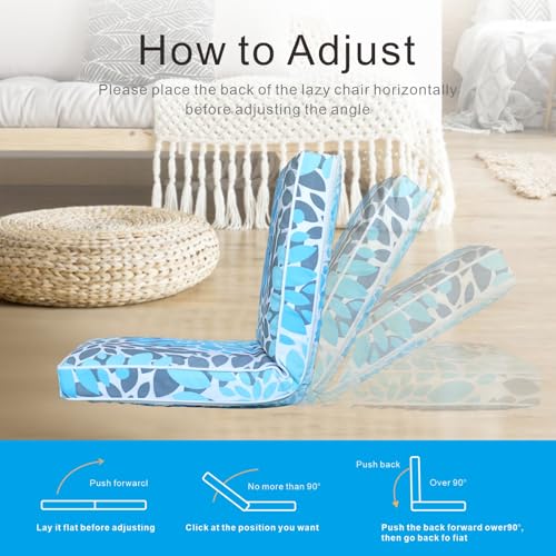 Image of JMGBird Floor Chair with Back Support - Adjustable 5-Position Gaming Chair, Waterproof Light Blue Floral Print, Indoor Outdoor Meditation Cushion