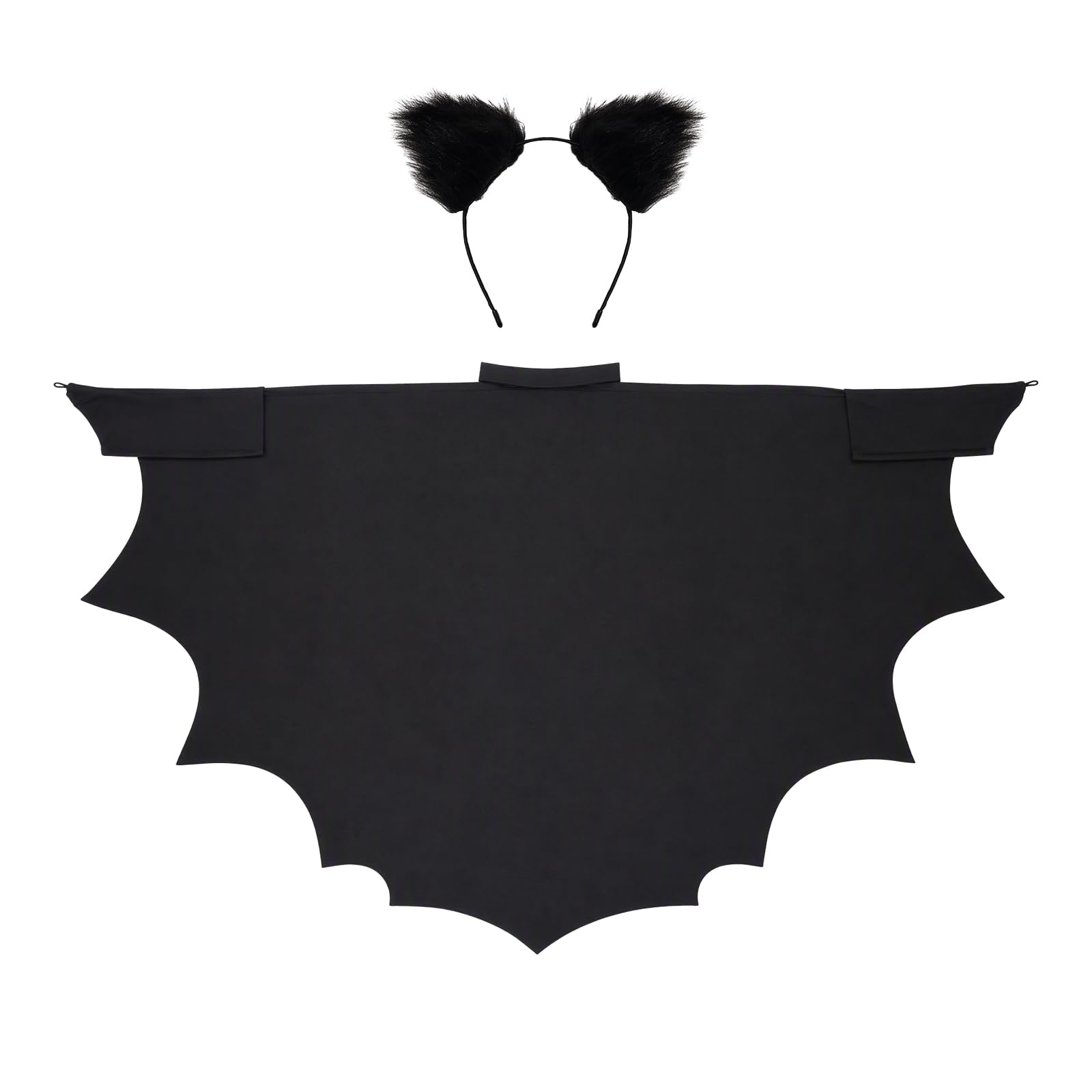 Gvhntk Halloween Bat Costume Accessories - Black Sleeve Wings Shrug and Plush Ear, Black, M