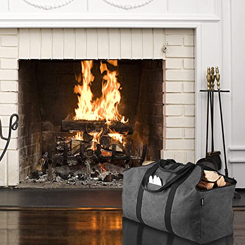 Gagaku Extra Large Firewood Log Carrier Waterproof Canvas Firewood Holder Wood Carrier Tote Bag Fireplace Stove Storage Bag - Grey #TOP1