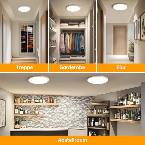 Taipow 18W 2448LM Led Deckenleuchte Flach, 4000K Neutralweiß Deckenlampe Flur LED Rund, IP44 UltraDünn Badezimmer Lampe Küchenlampe Decke für Küche Bad Schlafzimmer Flur Balkon Keller, Ø22CM (2 Stück)
