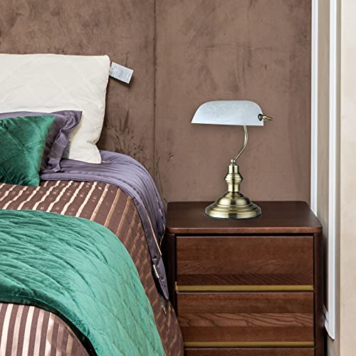 Lampada da notaio in ottone anticato con paralume