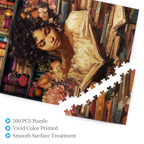 African American Jigsaw Puzzles for Adults 500 Pieces Black Women Wooden Puzzle Black Women Reading Book Puzzle for Family Activity Friends Educational Challenging Fun Game Book Lovers Gifts