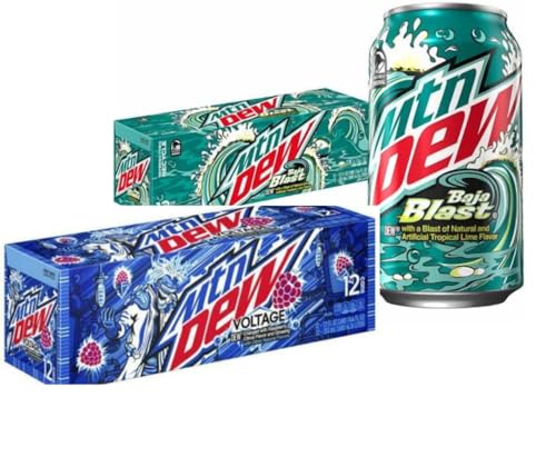 MTNN Dew USA Soft Drink Variety Pack 24 Cans Baja Blast & Voltage Flavours (12 Cans Each 355 ml)