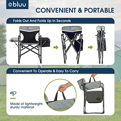 Bluu Aluminum Folding Camping Chairs, Heavy Duty Camp Director Chair For Adults, Lightweight Chair With Side Table And Cooler Bag, Support 400 Lbs For Outdoor, Camp, Patio, Lawn, Garden, Beach, Trip #TOP3