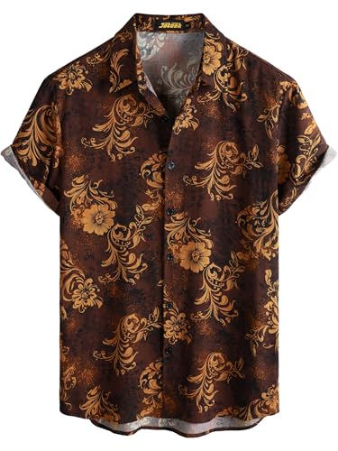 Image of JOTOOK Mens Hawaiian Shirt Short Sleeve Button Down Tropical Shirts Casual Floral Summer Beach Shirt