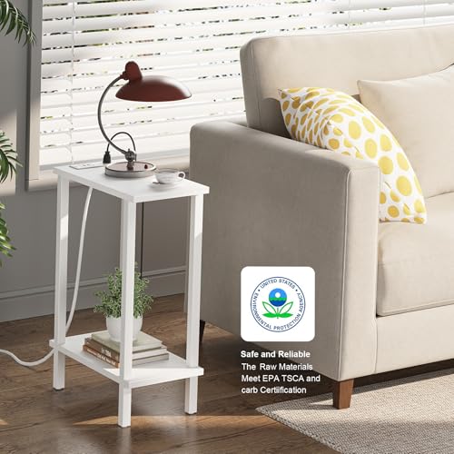 TUTOTAK Slim End Table with Charging Station and USB Ports