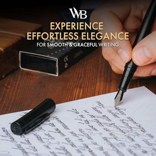 Image of Wordsworth & Black Luxury Fountain Pen Set for Writing, Fine Nib, All Black | Gift for Men & Women, Brass Body, German Iridium, Calligraphy, Converter + 24 Ink Cartridges, Refillable, Leak-Free