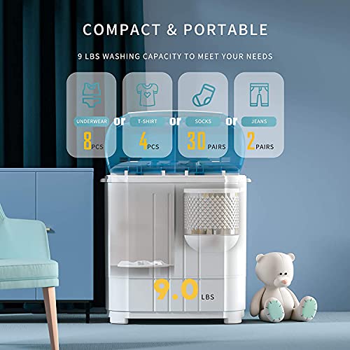 Auertech AU0004 Portable Washing Machine, 14Lbs Mini Twin Tub Washer Compact Laundry Machine With Built-In Gravity Drain Time Control, Semi-Automatic 9Lbs Washer 5Lbs Spinner thumb #2