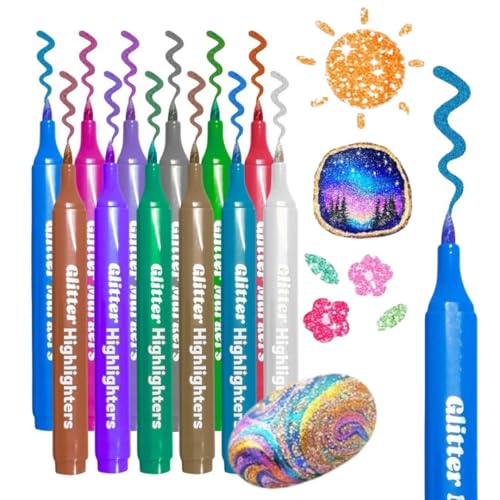 Image of Amitasha 12 Glitter Markers Pastel Color Brush Pen Set Art Marker For Painting, Greeting Cards, Glass, Mug, Scrapbook Crafts, Fabric, Fine Ideal Art