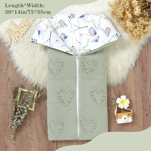 Image of Baby Winter Thick Swaddle Blankets Newborn Heart Dots Receiving Blanket Infant Soft Knit Warm Stroller Wraps for Baby Boys Girls (Green)