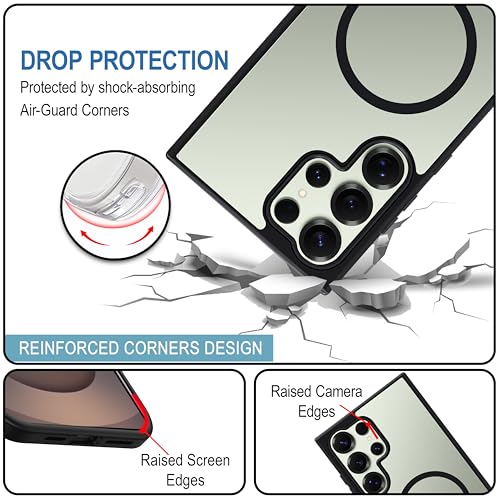 Image of CEDO Cover for Samsung Galaxy S25 Ultra (5G) | Compatible with MagSafe Wireless Charging | Designed with Magnetic Lock Shockproof Phone Bumper Transparent Back Case Cover (Black)
