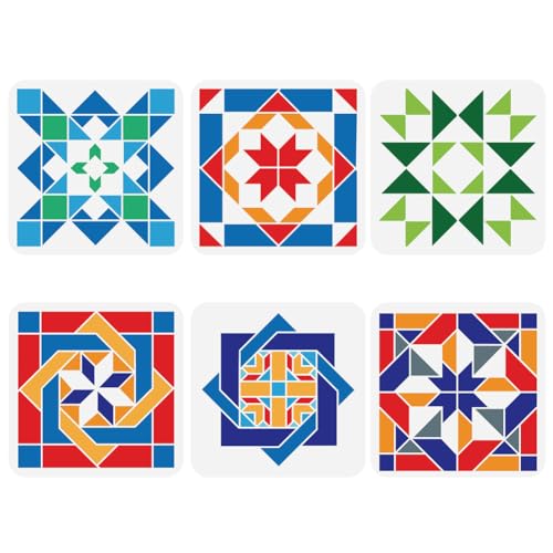 FINGERINSPIRE 6 Pcs Sunshine Barn Quilt Stencil 7.87x7.87 Inch Kaleidoscope Quilt Block Painting Plastic Geometric Patterns Reusable DIY Art Craft for Home Wall Tile Decor