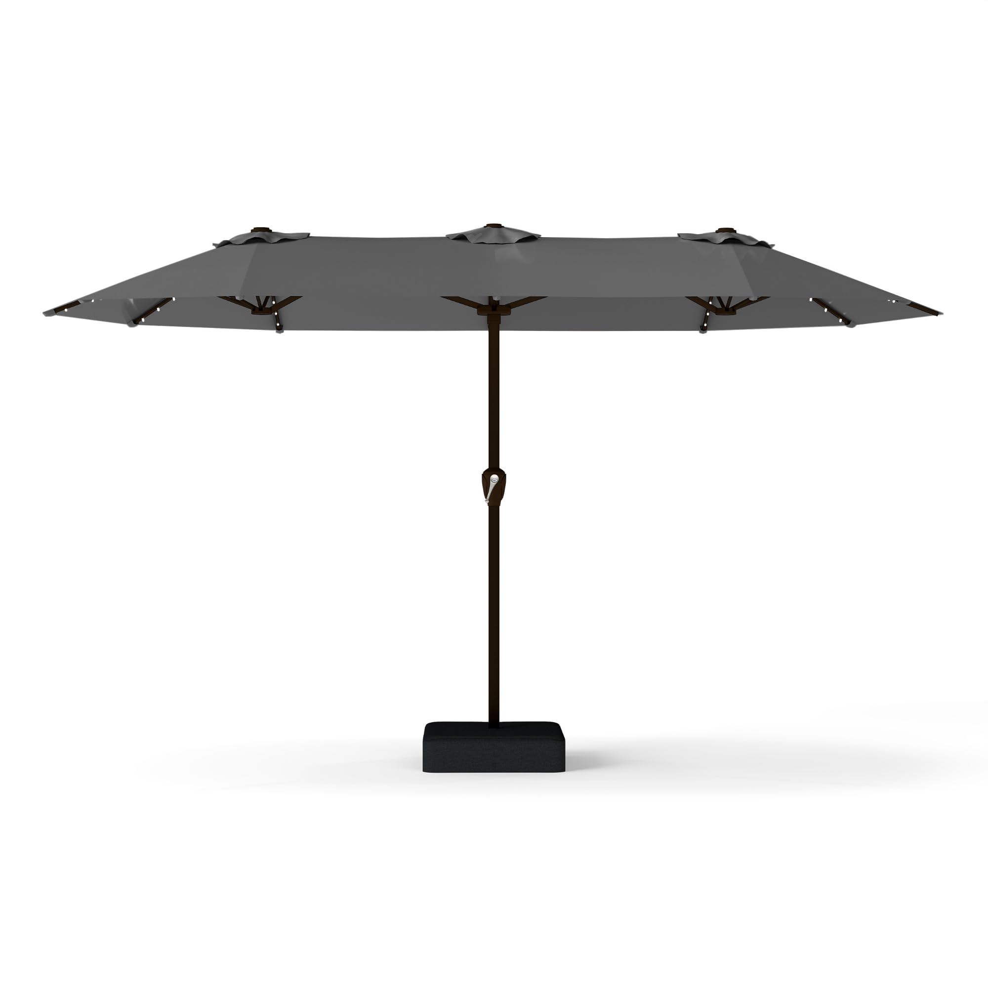 Photo 1 of 13FT Double-Sided Patio Umbrella with 48 Solar LED Lights, Large Rectangular Outdoor Market Umbrella with Crank Handle, Vented Canopy, Heavy-Duty 12 Rib Steel Frame, for Backyard, Garden, Pool, Grey