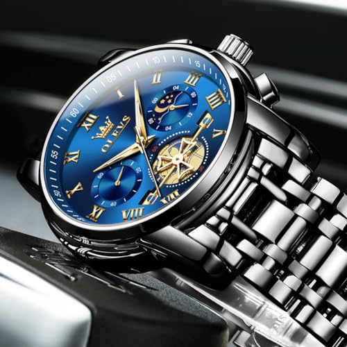 Image of OLEVS Mens Watches Chronograph Business Casual Classic Stainless Steel Waterproof Luminous Date Big Face Wrist Watch Blue Watch for Men