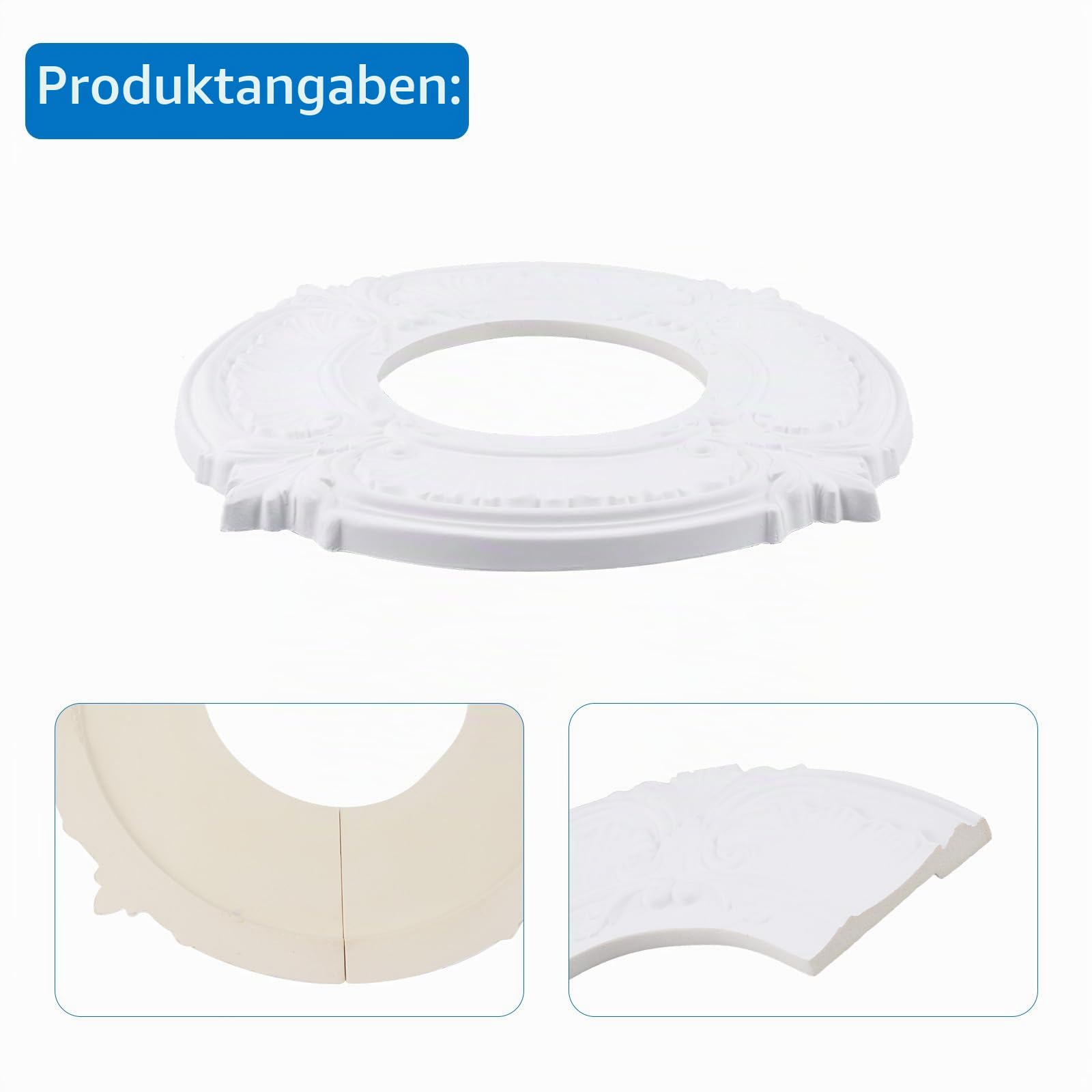 INCREWAY Geteiltes Design, 30,5 cm Deckenmedaillon für Lichter und Ventilatoren, 13 cm Ausschnitt, abnehmbare PU-Segmente, einfache Installation, weiße Deckenplatten-Dekoration