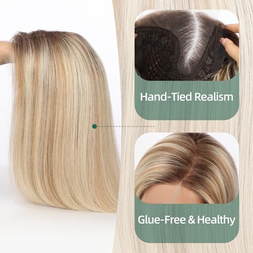 Image of 5x5 Lace Front Wigs for women,Human Hair Blonde Straight Glueless with Free Part & Pre Plucked Natural Hairline 16 Inch（Blonde Mixed Brown）