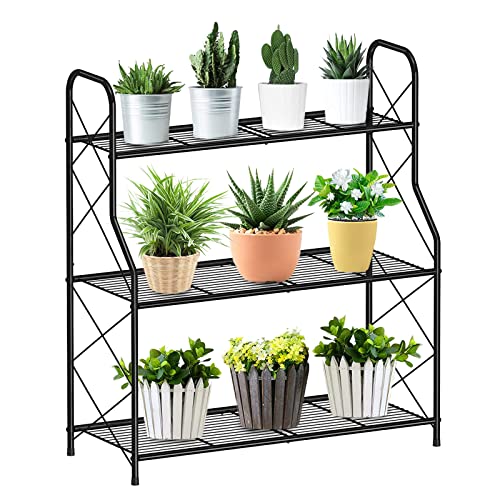 Mutool 3 Tier Metal Plant Stand Ladder Shelf for Outdoor Indoor Plant Corner Plant Shelf Ladder Planter for Garden Balcony & Patio Black